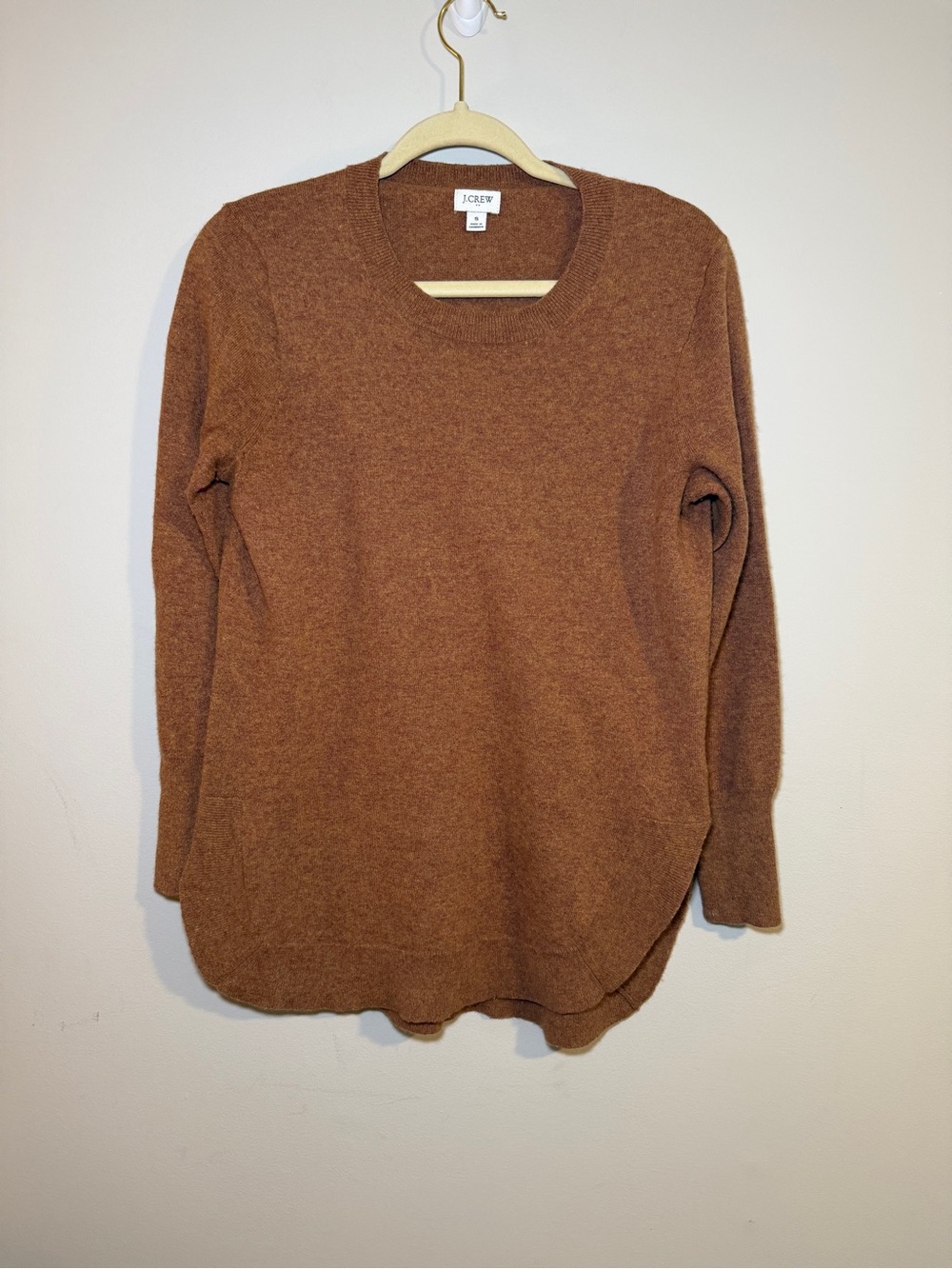 J.Crew Cotton Merino Wool Blend Side Slit Tunic Sweater Brown S